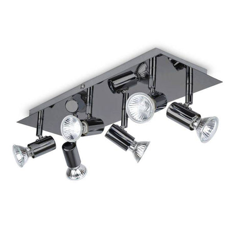 Consul Black Chrome 6 Way Rectangular Plate Spotlight - Comet Lighting