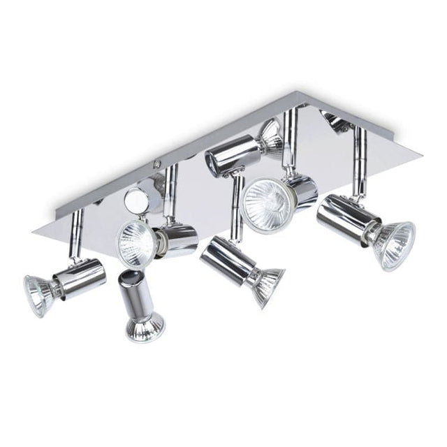 Consul Chrome 6 Way Rectangular Plate Spotlight - Comet Lighting