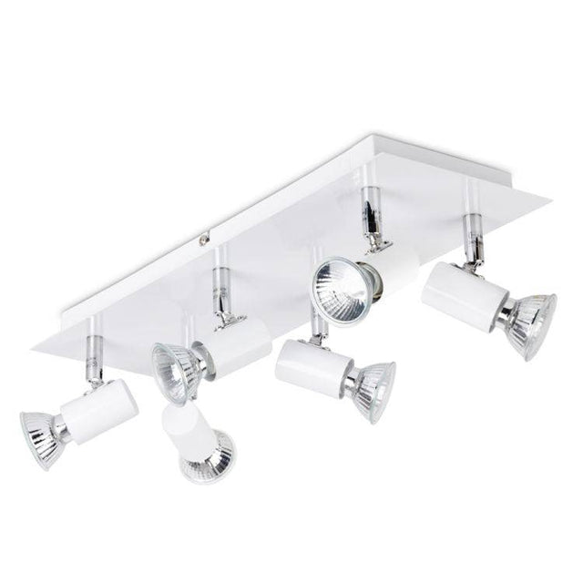 Consul White Chrome 6 Way Rectangular Plate Spotlight - Comet Lighting