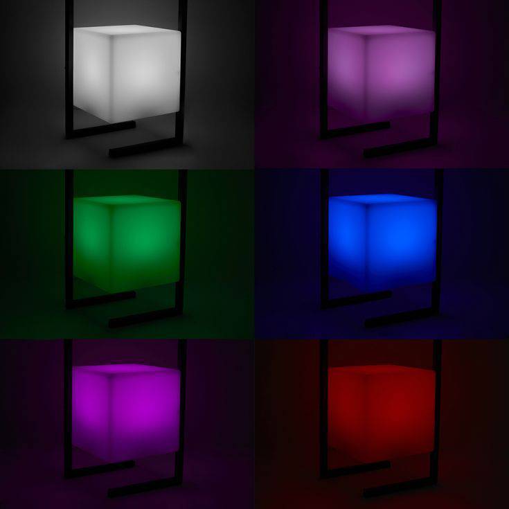 Corte Black Metal RGB LED Rechargeable Table Light w/ White Cube Shade - Comet Lighting