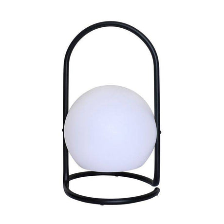 Corte Black Metal RGB LED Rechargeable Table Light w/ White Globe Shade - Comet Lighting