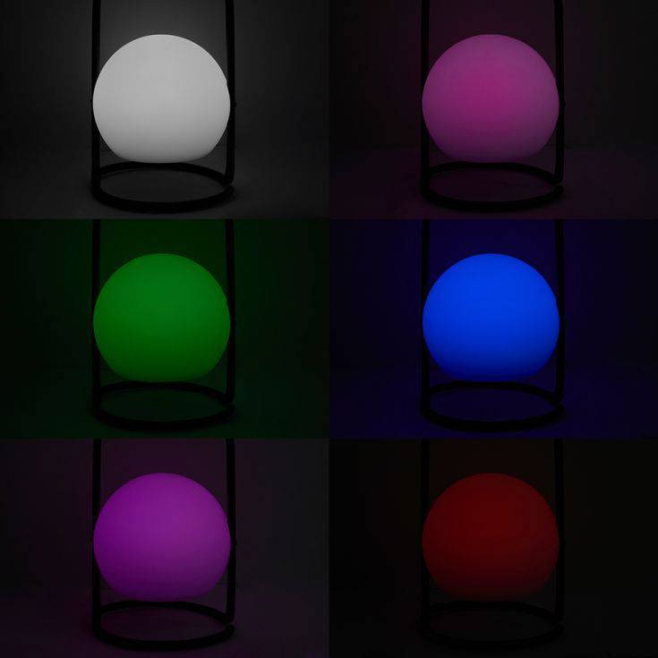 Corte Black Metal RGB LED Rechargeable Table Light w/ White Globe Shade - Comet Lighting