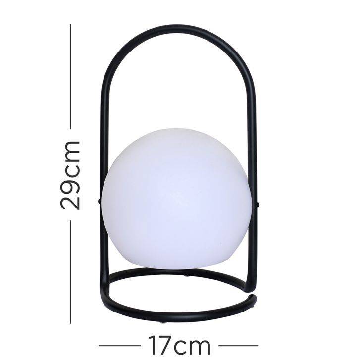 Corte Black Metal RGB LED Rechargeable Table Light w/ White Globe Shade - Comet Lighting