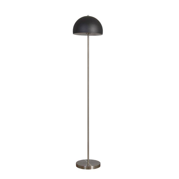 Dargai Brushed Chrome Floor Lamp With Matt Black Metal Dome Shade - Comet Lighting