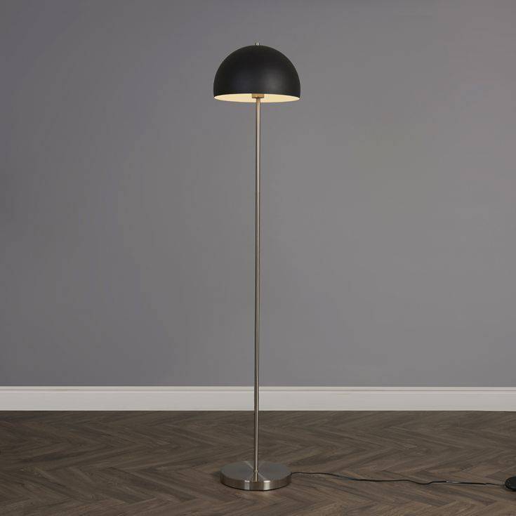 Dargai Brushed Chrome Floor Lamp With Matt Black Metal Dome Shade - Comet Lighting