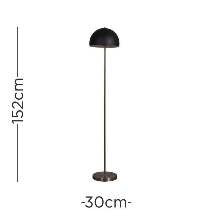 Dargai Brushed Chrome Floor Lamp With Matt Black Metal Dome Shade - Comet Lighting