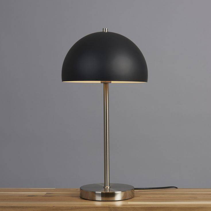 Dargai Brushed Chrome Table Lamp With Black Metal Dome Shade - Comet Lighting