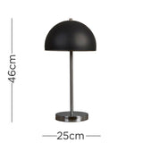 Dargai Brushed Chrome Table Lamp With Black Metal Dome Shade - Comet Lighting