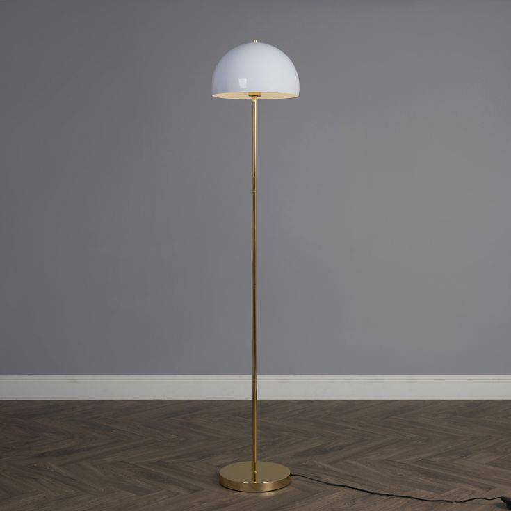 Dargai Gold Floor Lamp With White Metal Dome Shade - Comet Lighting