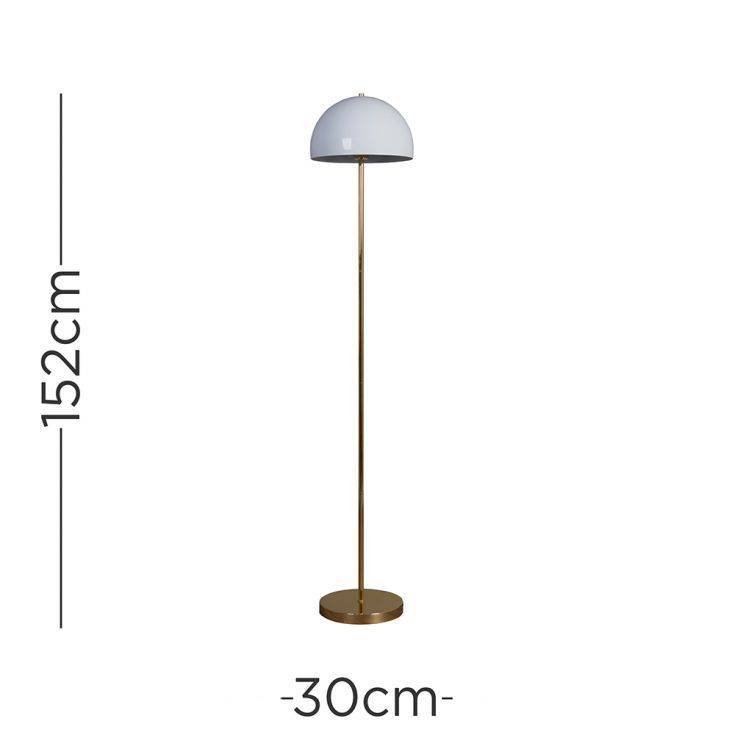 Dargai Gold Floor Lamp With White Metal Dome Shade - Comet Lighting