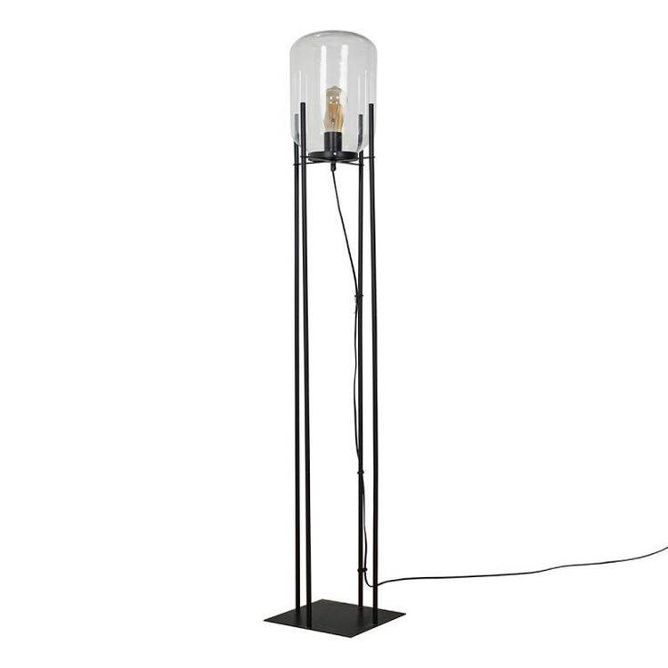 Dawlish Matt Black Floor Lamp With Glass Capsule Shade - Comet Lighting