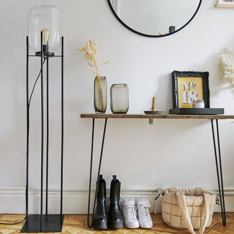 Dawlish Matt Black Floor Lamp With Glass Capsule Shade - Comet Lighting