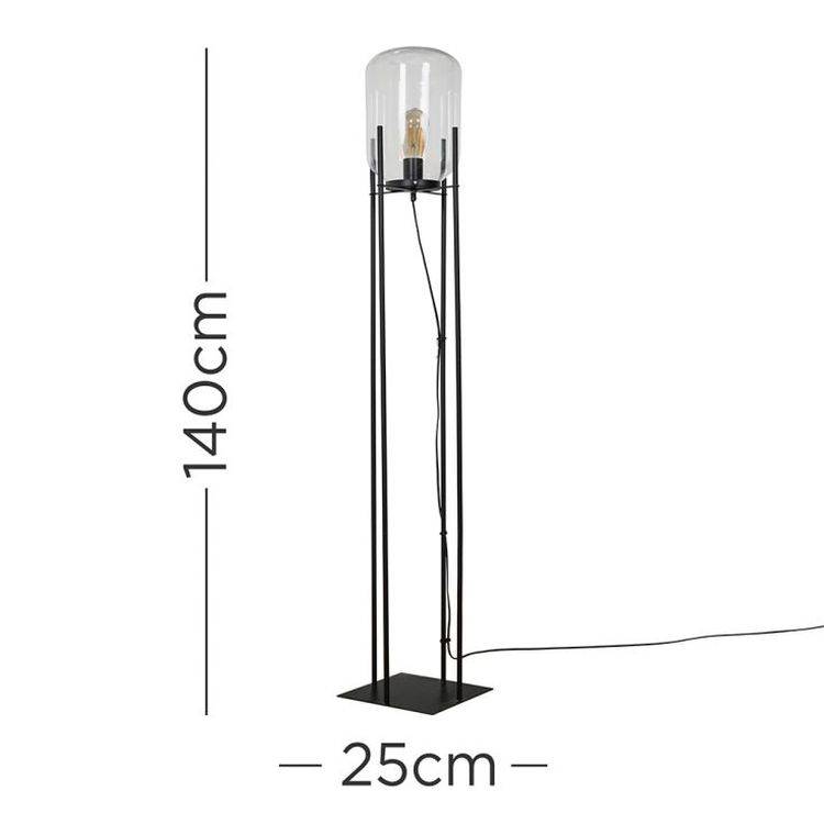 Dawlish Matt Black Floor Lamp With Glass Capsule Shade - Comet Lighting