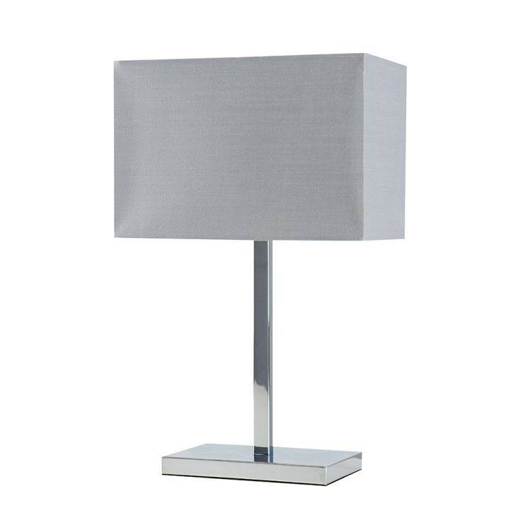 Dewy Chrome Table Lamp With Grey Shade - Comet Lighting