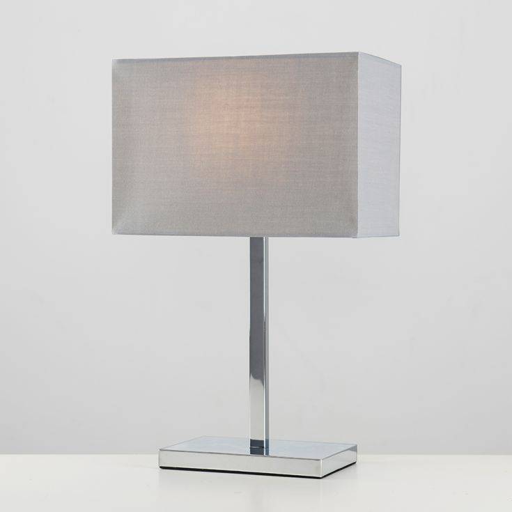 Dewy Chrome Table Lamp With Grey Shade - Comet Lighting