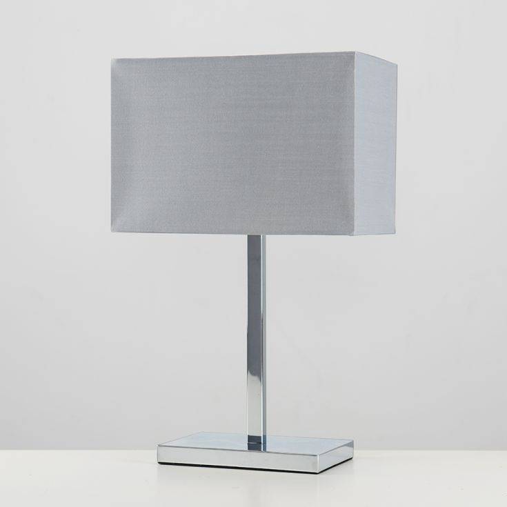 Dewy Chrome Table Lamp With Grey Shade - Comet Lighting