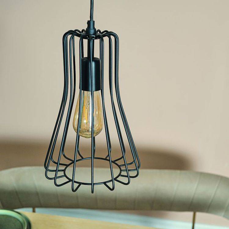 Edmund Industrial Black Wire Pendant Ceiling Light - Comet Lighting