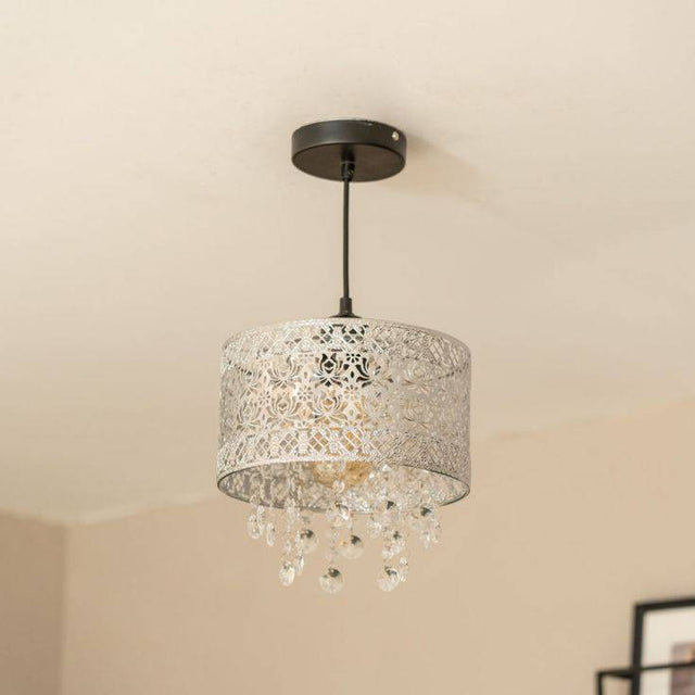 Enna Pendant Shade In Chrome With Acrylic Droplets - Comet Lighting