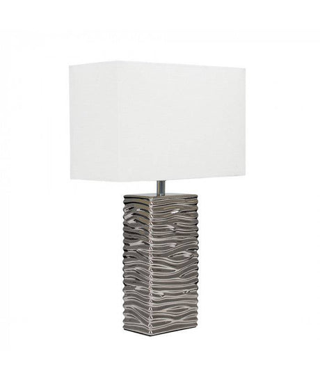 Etienne Bedform Silver Table Lamp White Shade - Comet Lighting