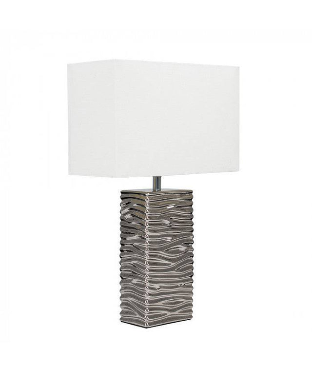 Etienne Bedform Silver Table Lamp White Shade - Comet Lighting