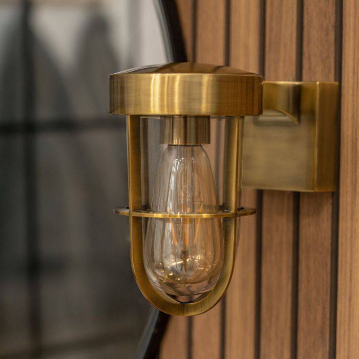 Fanar IP44 Antique Brass Outdoor And Bathroom Wall Light - Comet Lighting