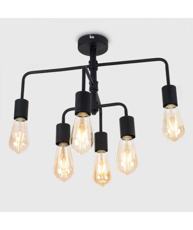 Fenton 6 Way Black Steampunk Ceiling Light - Comet Lighting