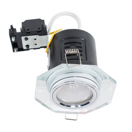 Fire Rated Hexagon GU10 Downlight Chrome Glass - Comet Lighting