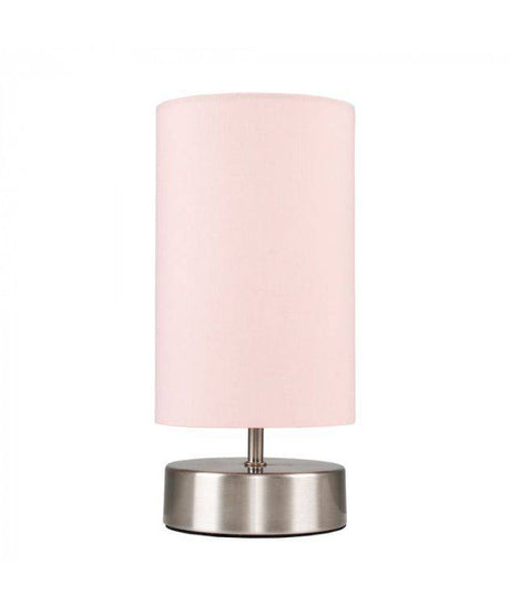 Francis Satin Nickel Touch Table Lamp With Dusky Pink Shade - Comet Lighting