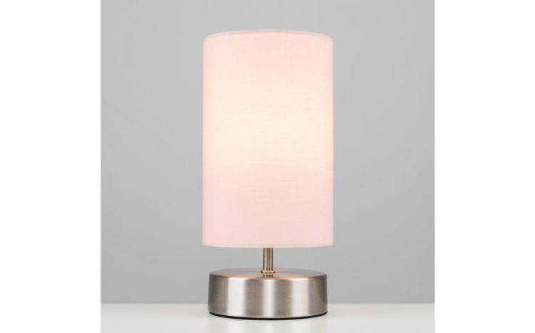 Francis Satin Nickel Touch Table Lamp With Dusky Pink Shade - Comet Lighting