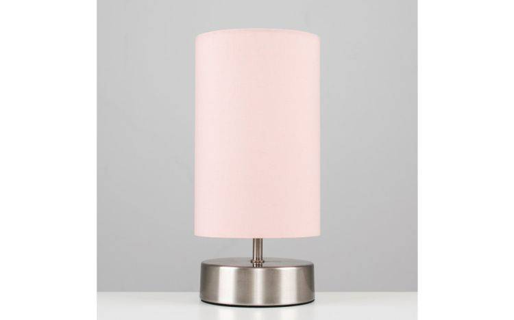 Francis Satin Nickel Touch Table Lamp With Dusky Pink Shade - Comet Lighting