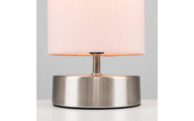 Francis Satin Nickel Touch Table Lamp With Dusky Pink Shade - Comet Lighting