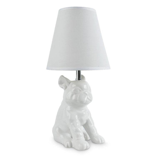 French Bull Dog Ceramic Table Lamp White - Comet Lighting