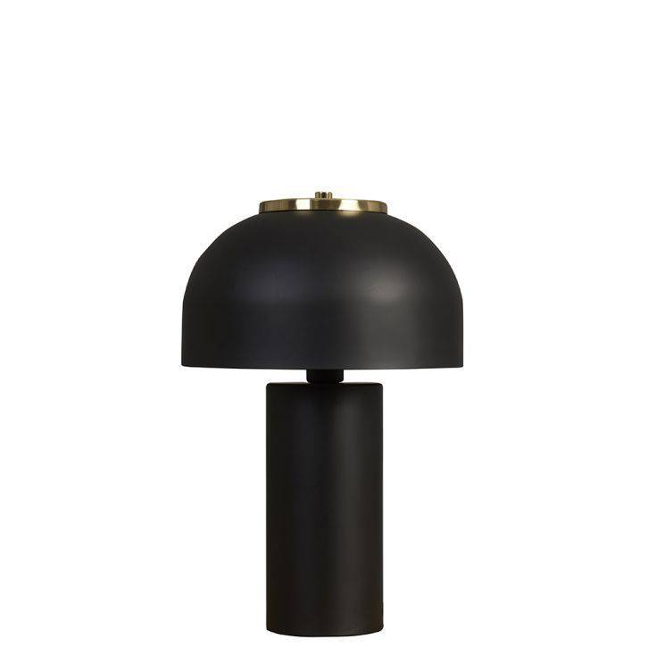 Geneva Matt Black & Satin Brass Cylinder Table Lamp With Domed Shade - Comet Lighting