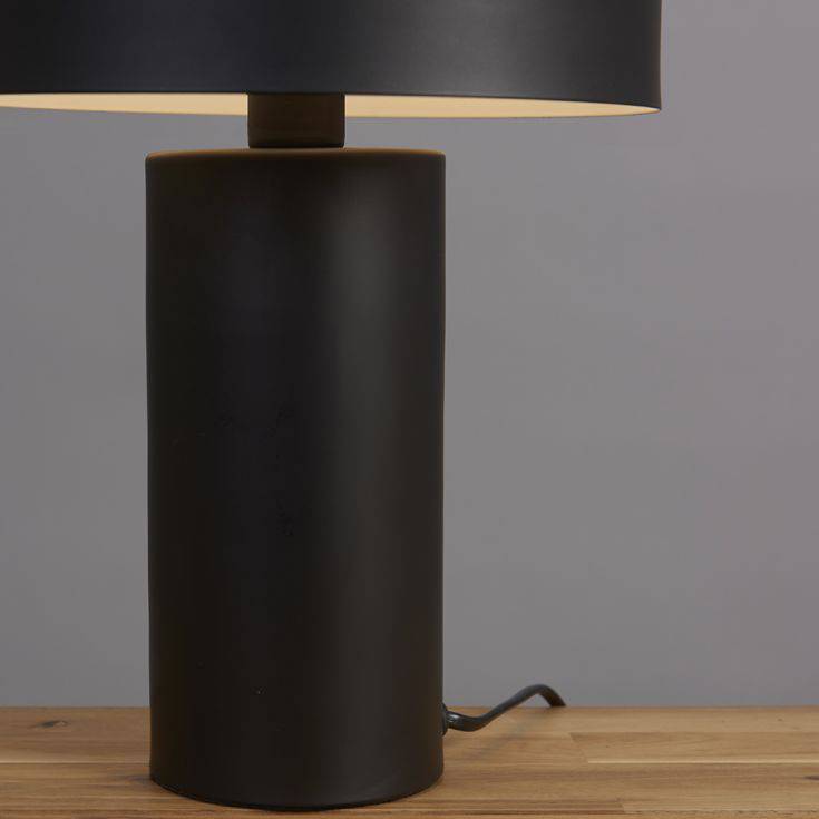 Geneva Matt Black & Satin Brass Cylinder Table Lamp With Domed Shade - Comet Lighting