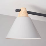 Giza 3 Way Matt Black Ceiling Light With Wood And Grey Shades - Comet Lighting