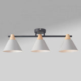 Giza 3 Way Matt Black Ceiling Light With Wood And Grey Shades - Comet Lighting