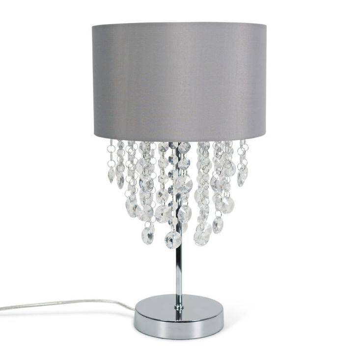 Grey Table Lamp With Fabric Shade And Acrylic Droplets - Comet Lighting