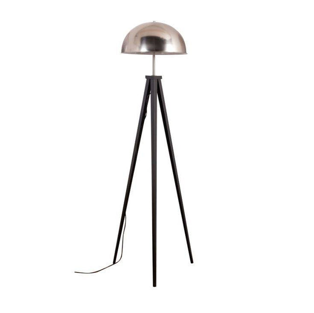 Horvit Black Tripod Floor Lamp With Brushed Chrome Domed Shade - Comet Lighting