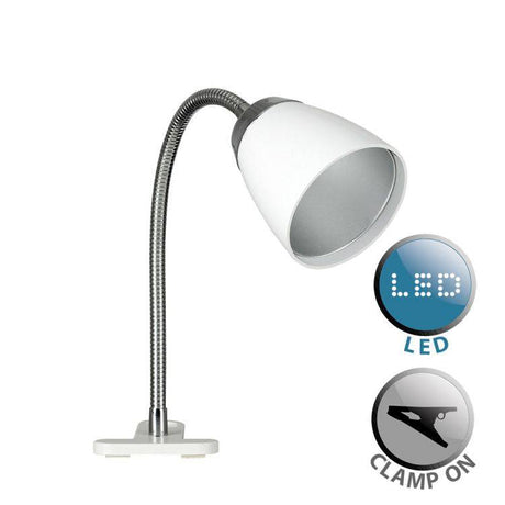 Huey Single White Clip On Lamp 3W LED Lamp 6000K - Comet Lighting