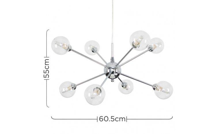 ICONIC Sputnik Chrome 8 Way Ceiling Light Glass Shades - Comet Lighting