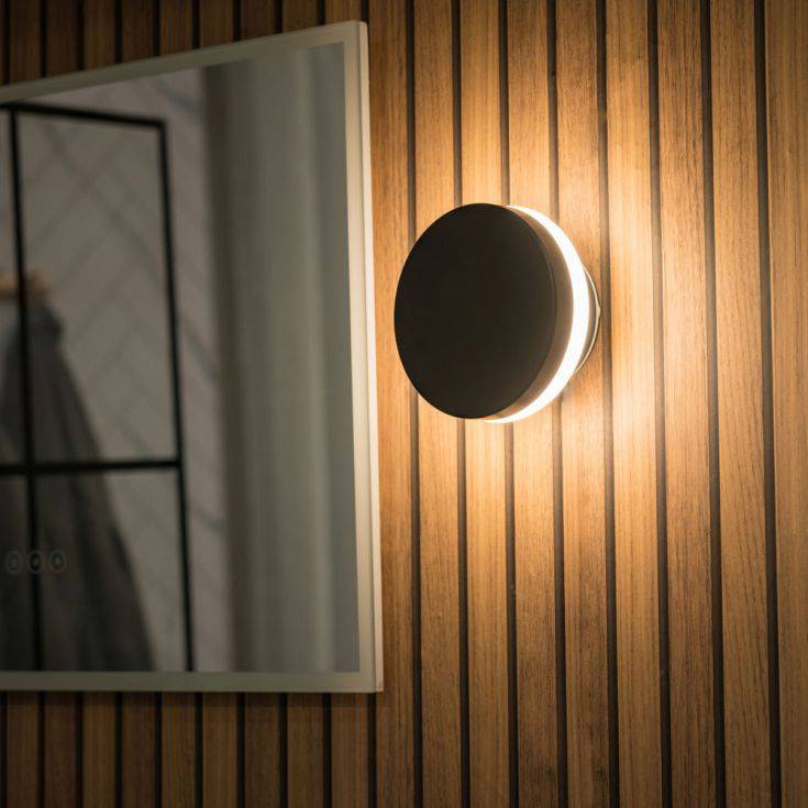 Infinity IP44 LED Backlit Circle Wall Light In Matte Black - Comet Lighting