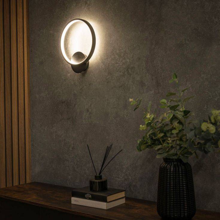 Infinity IP44 LED Circle Wall Light In Matte Black - Comet Lighting