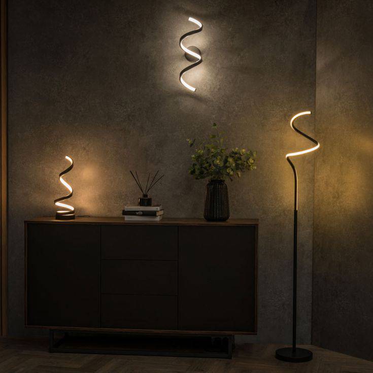 Infinity Matt Black 12w LED Spiral Floor Lamp - Comet Lighting