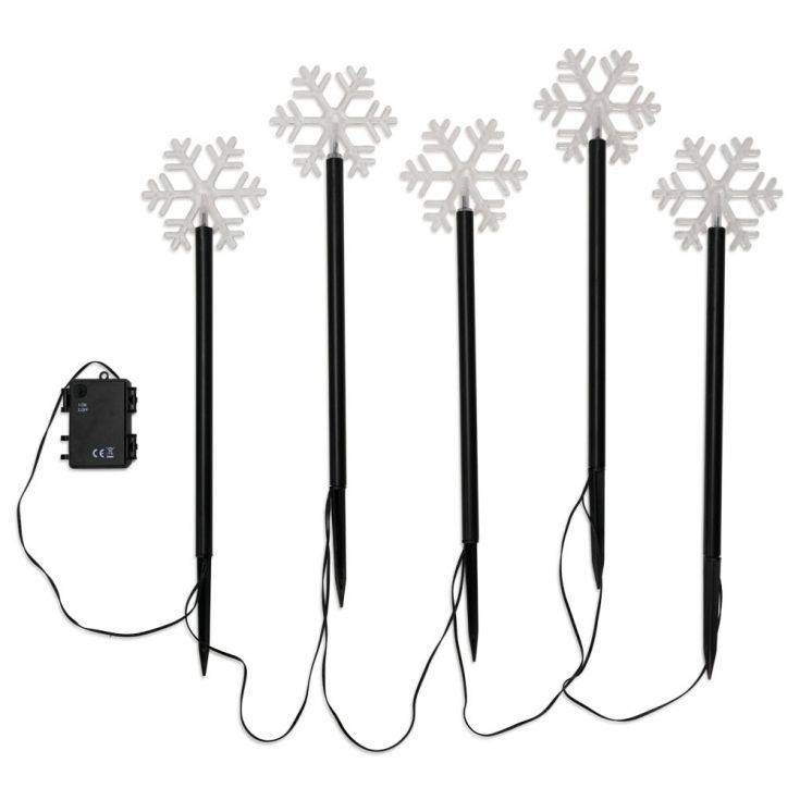 IP44 5 X Battery Operated Snowflake Spike Lights - Comet Lighting