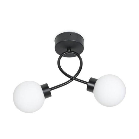 IP44 Matt Black Twist Bathroom Ceiling Light With Glass Opal Shade - Comet Lighting