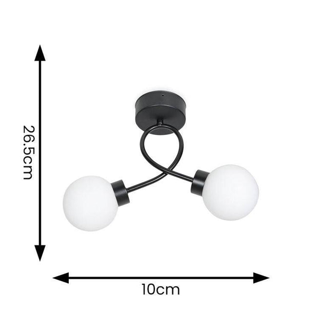 IP44 Matt Black Twist Bathroom Ceiling Light With Glass Opal Shade - Comet Lighting