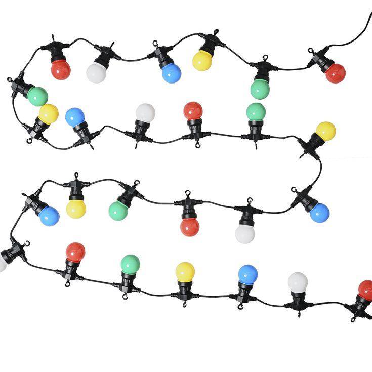 IP44 Multi-coloured 11.7m 30 Light Black Festoon Lights With Warm White LEDs - Comet Lighting