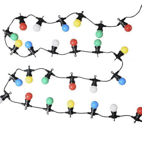 IP44 Multi-coloured 11.7m 30 Light Black Festoon Lights With Warm White LEDs - Comet Lighting