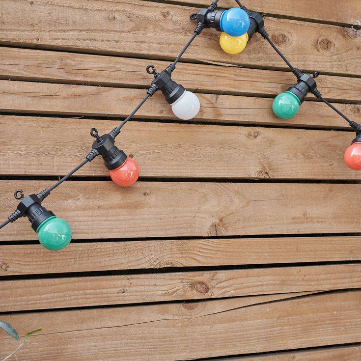 IP44 Multi-coloured 5.7m 10 Light Black Festoon Lights With Warm White LEDs - Comet Lighting