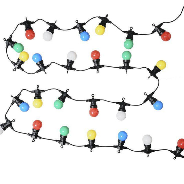 IP44 Multi-coloured 8.7m 20 Light Black Festoon Lights With Warm White LEDs - Comet Lighting